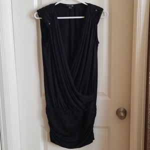 NWOT Black lowcut tunic w sequin shoulders